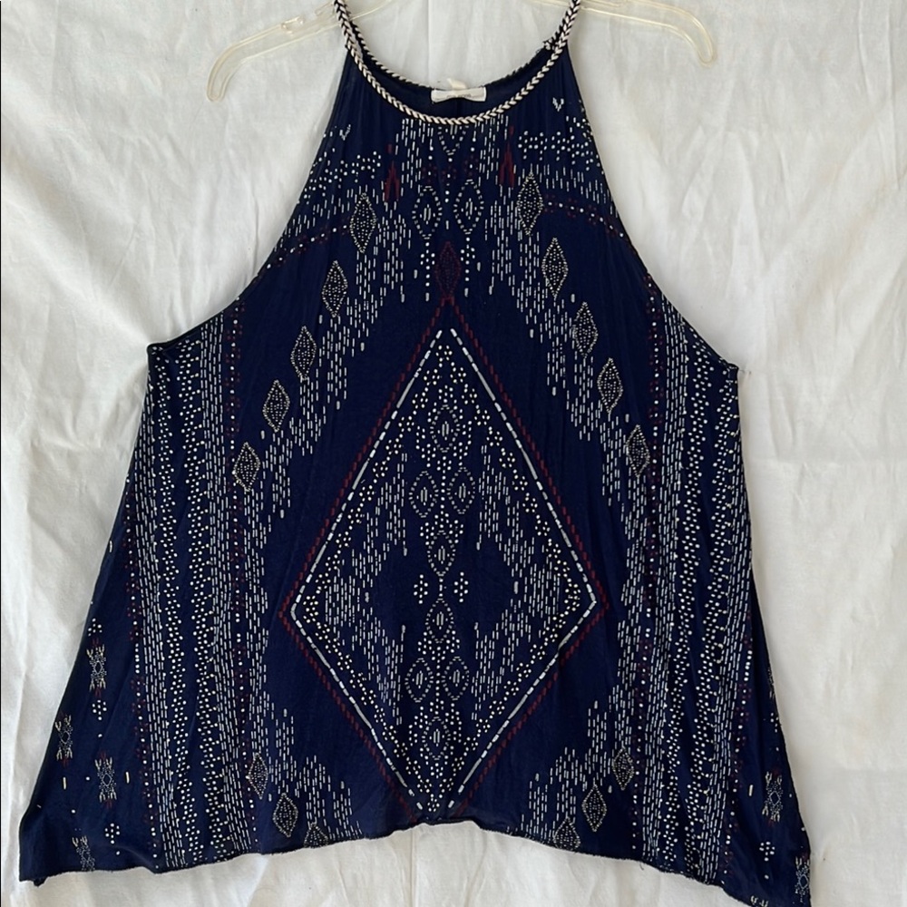 Maurices Blue Sleeveless Tank Top with Geometric Design
